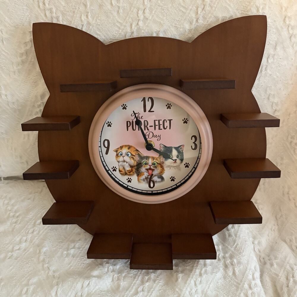 Bradford Exchange Kayomi Harai Cat Figure Wooden Display Clock Purr-fect Day